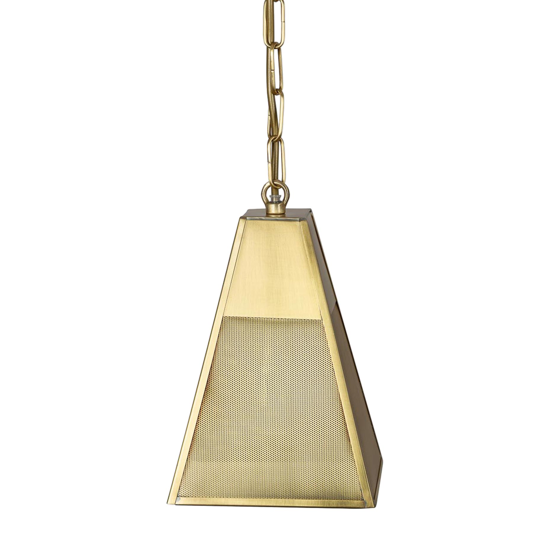 Kleine Pendelleuchte mit perforiertem Messing-Schirm